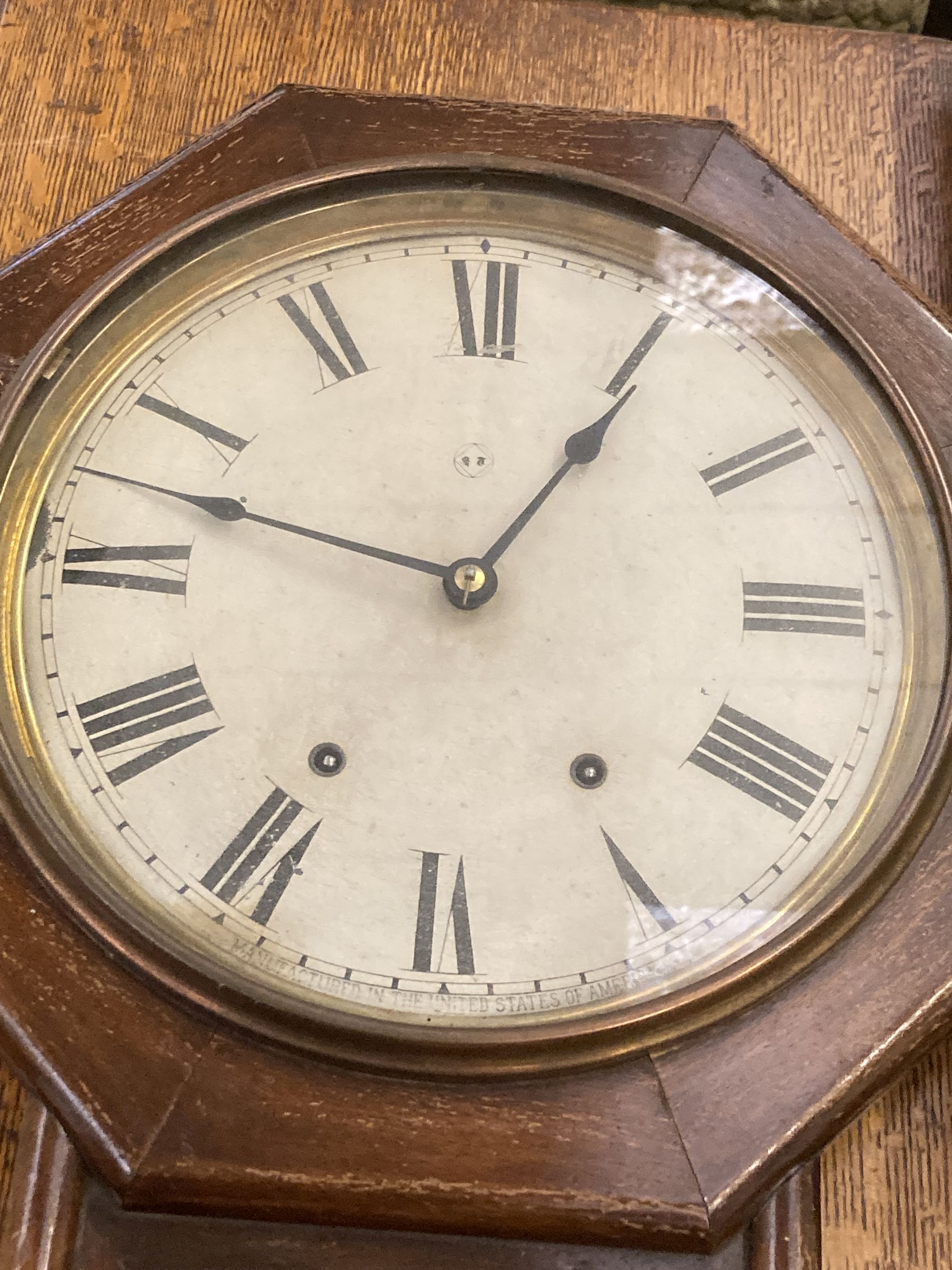 A Victorian mahogany eight day drop dial wall clock, with octagonal dial, height 60cm